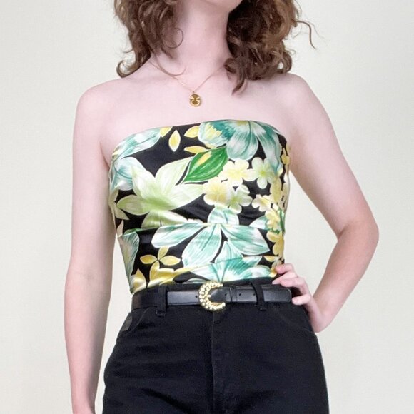 Vintage 100% Silk Corset Top Floral Print Strapless Pleated Old Money Luxury - Picture 6 of 11